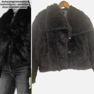 NWT Women's Faux Fur Coat Plush Boxy Collared S Statement Jacket Maximalism Boho